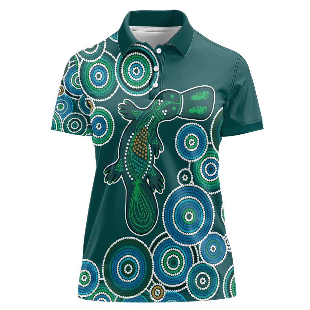 Green Platypus Aboriginal Art Women Polo Shirt