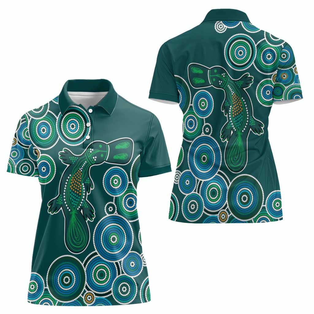 Green Platypus Aboriginal Art Women Polo Shirt