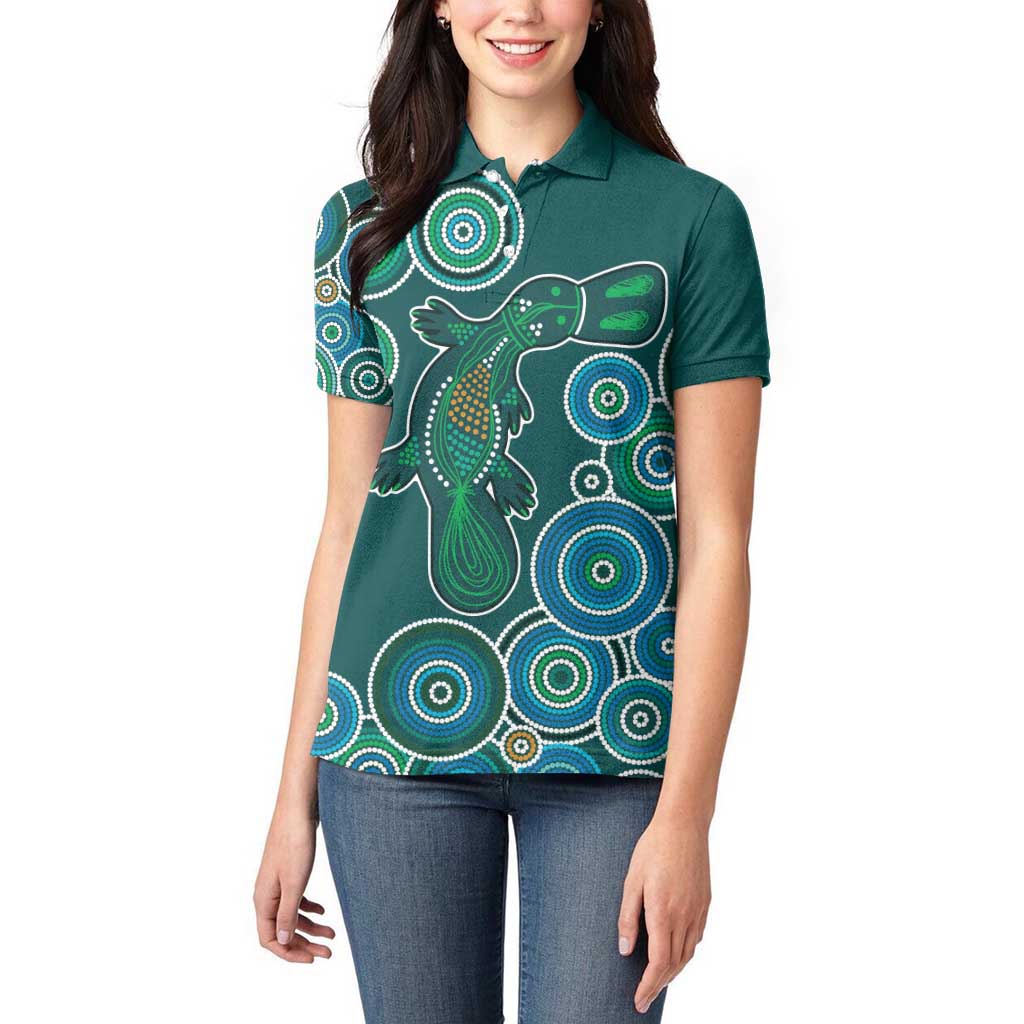 Green Platypus Aboriginal Art Women Polo Shirt