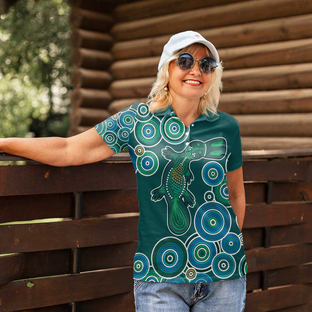 Green Platypus Aboriginal Art Women Polo Shirt