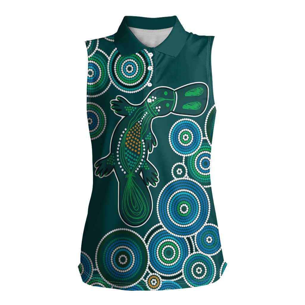 Green Platypus Aboriginal Art Women Sleeveless Polo Shirt