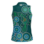 Green Platypus Aboriginal Art Women Sleeveless Polo Shirt