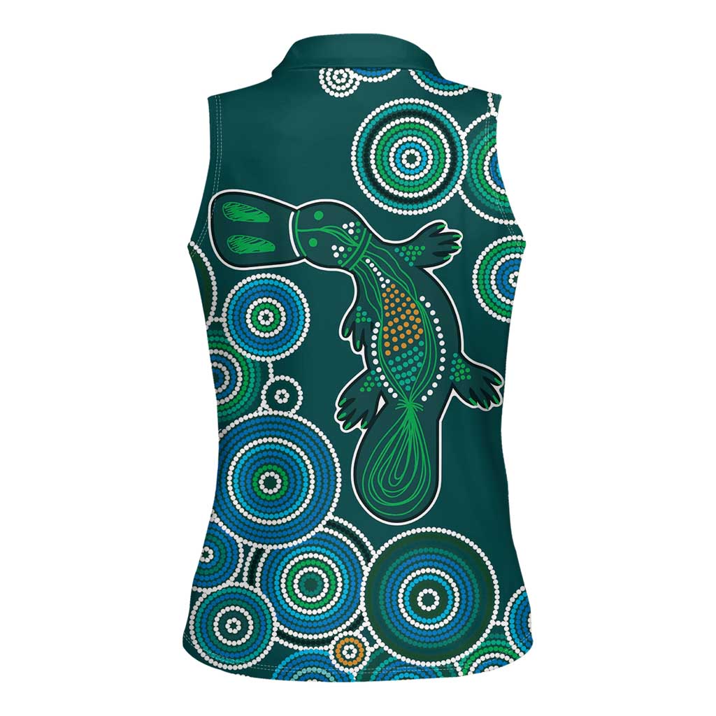 Green Platypus Aboriginal Art Women Sleeveless Polo Shirt