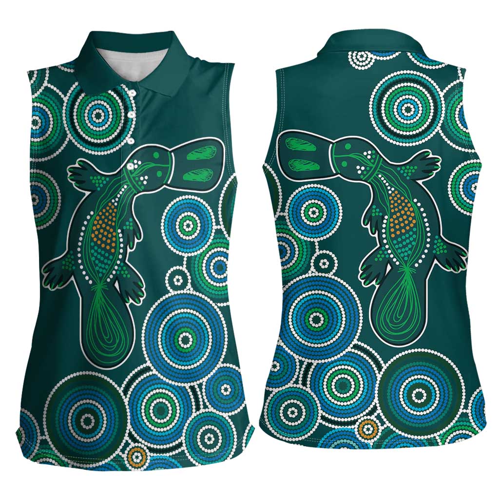 Green Platypus Aboriginal Art Women Sleeveless Polo Shirt