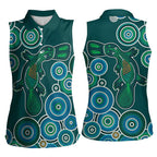 Green Platypus Aboriginal Art Women Sleeveless Polo Shirt