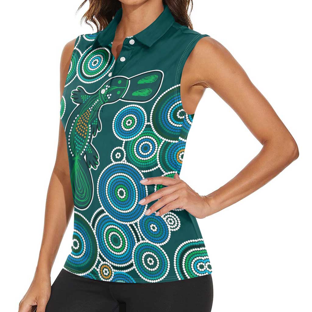 Green Platypus Aboriginal Art Women Sleeveless Polo Shirt