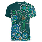 Green Platypus Aboriginal Art Women V-Neck T-Shirt