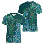 Green Platypus Aboriginal Art Women V-Neck T-Shirt