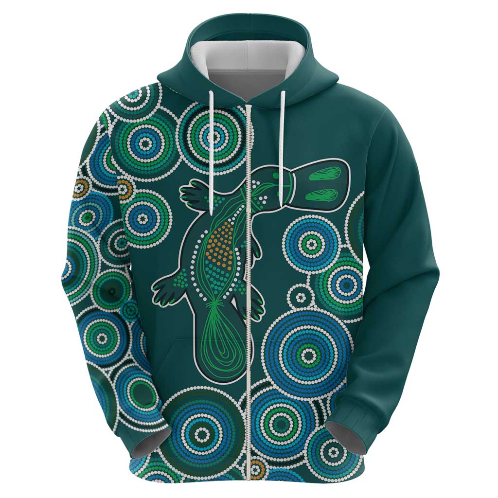 Green Platypus Aboriginal Art Zip Hoodie