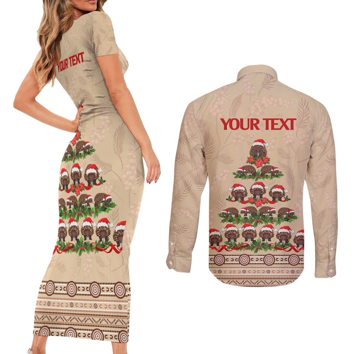 holiday-lighting-santa-echidna-christmas-tree-couples-matching-short-sleeve-bodycon-dress-and-long-sleeve-button-shirt