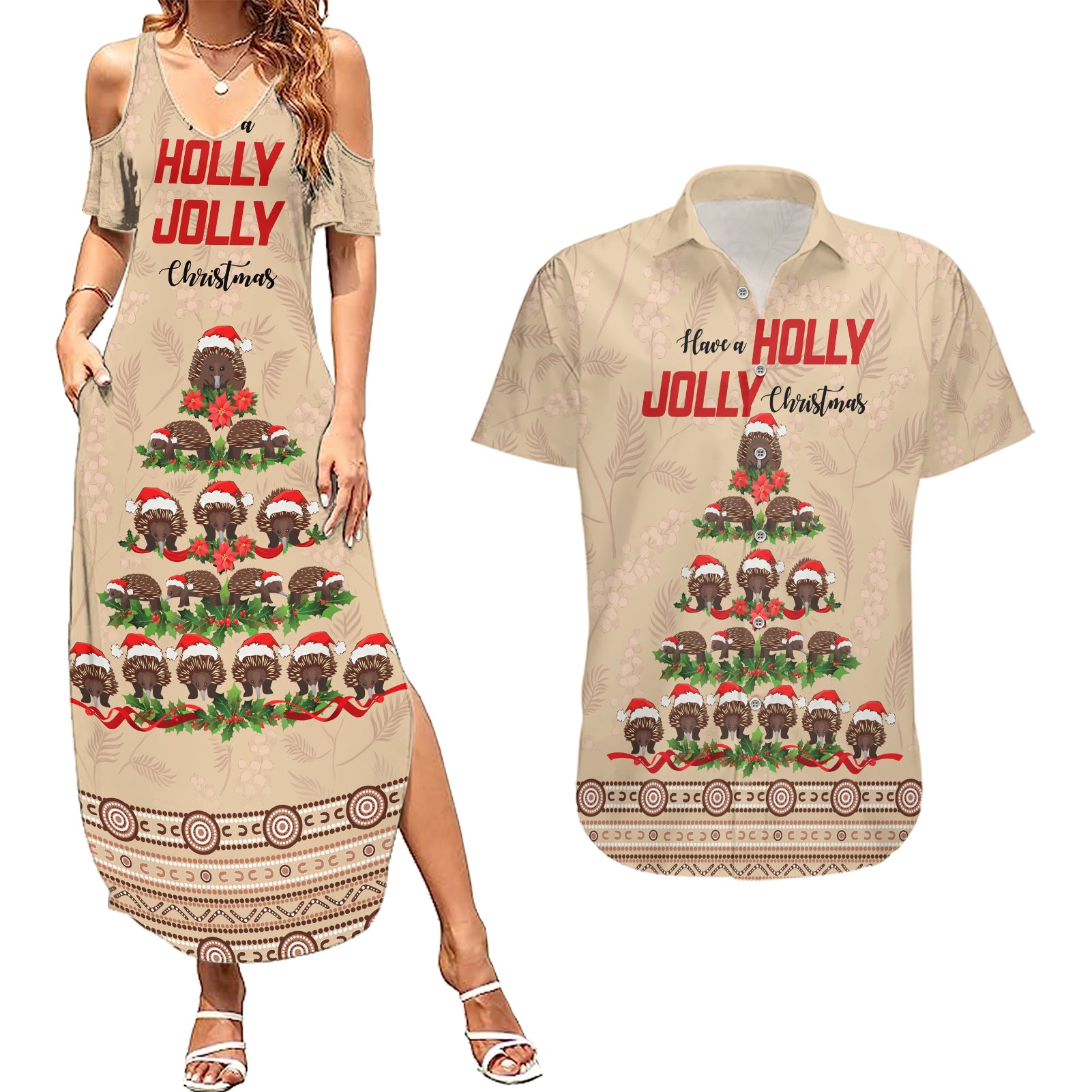 holiday-lighting-santa-echidna-christmas-tree-couples-matching-summer-maxi-dress-and-hawaiian-shirt