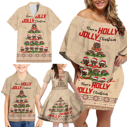 holiday-lighting-santa-echidna-christmas-tree-family-matching-off-shoulder-short-dress-and-hawaiian-shirt