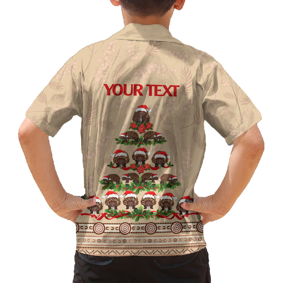 holiday-lighting-santa-echidna-christmas-tree-family-matching-off-shoulder-short-dress-and-hawaiian-shirt