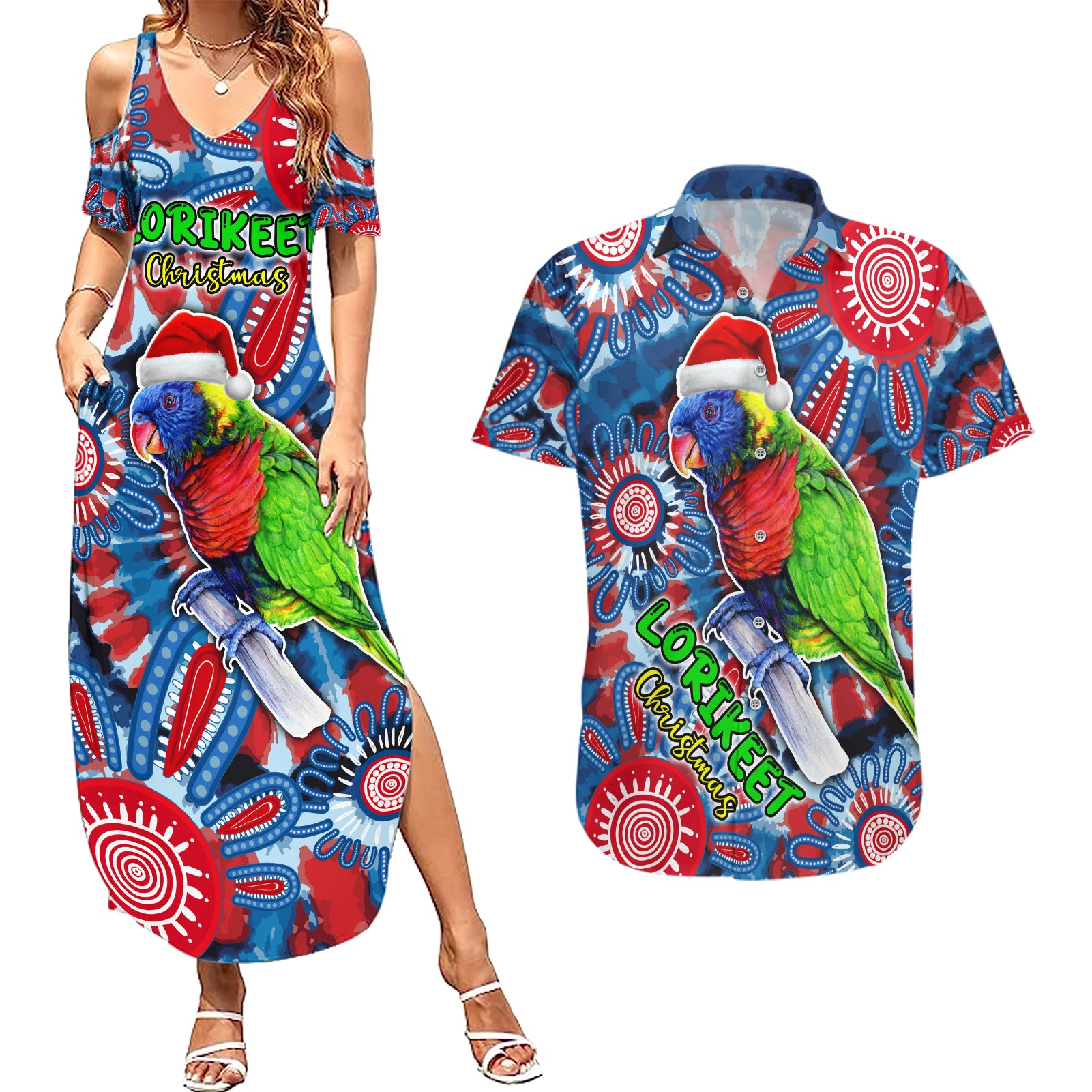 australia-lorikeet-aboriginal-rainbow-tie-dye-merry-christmas-couples-matching-summer-maxi-dress-and-hawaiian-shirt