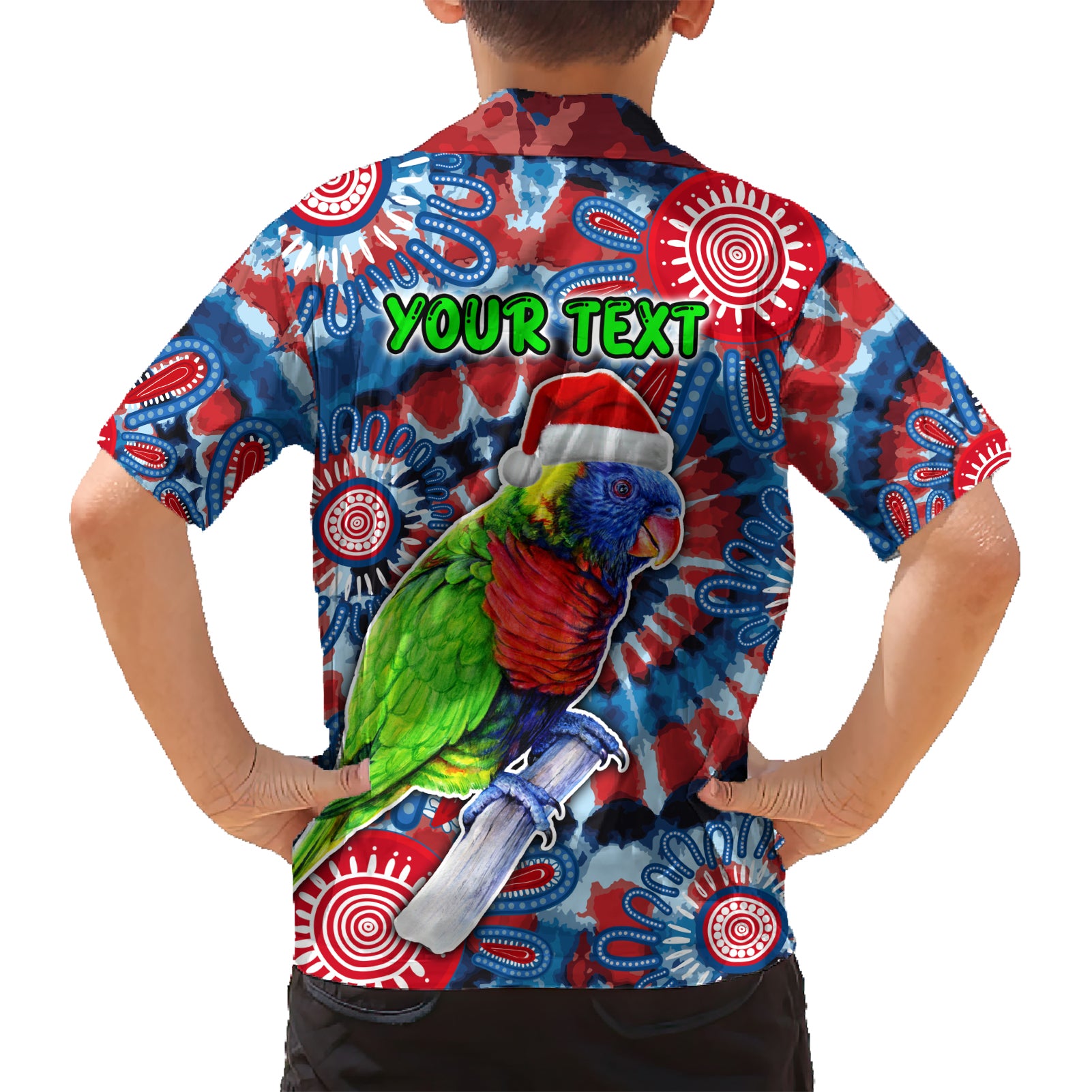 australia-lorikeet-aboriginal-rainbow-tie-dye-merry-christmas-kid-hawaiian-shirt