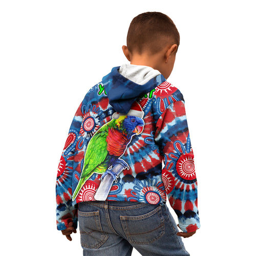 australia-lorikeet-aboriginal-rainbow-tie-dye-merry-christmas-kid-hoodie
