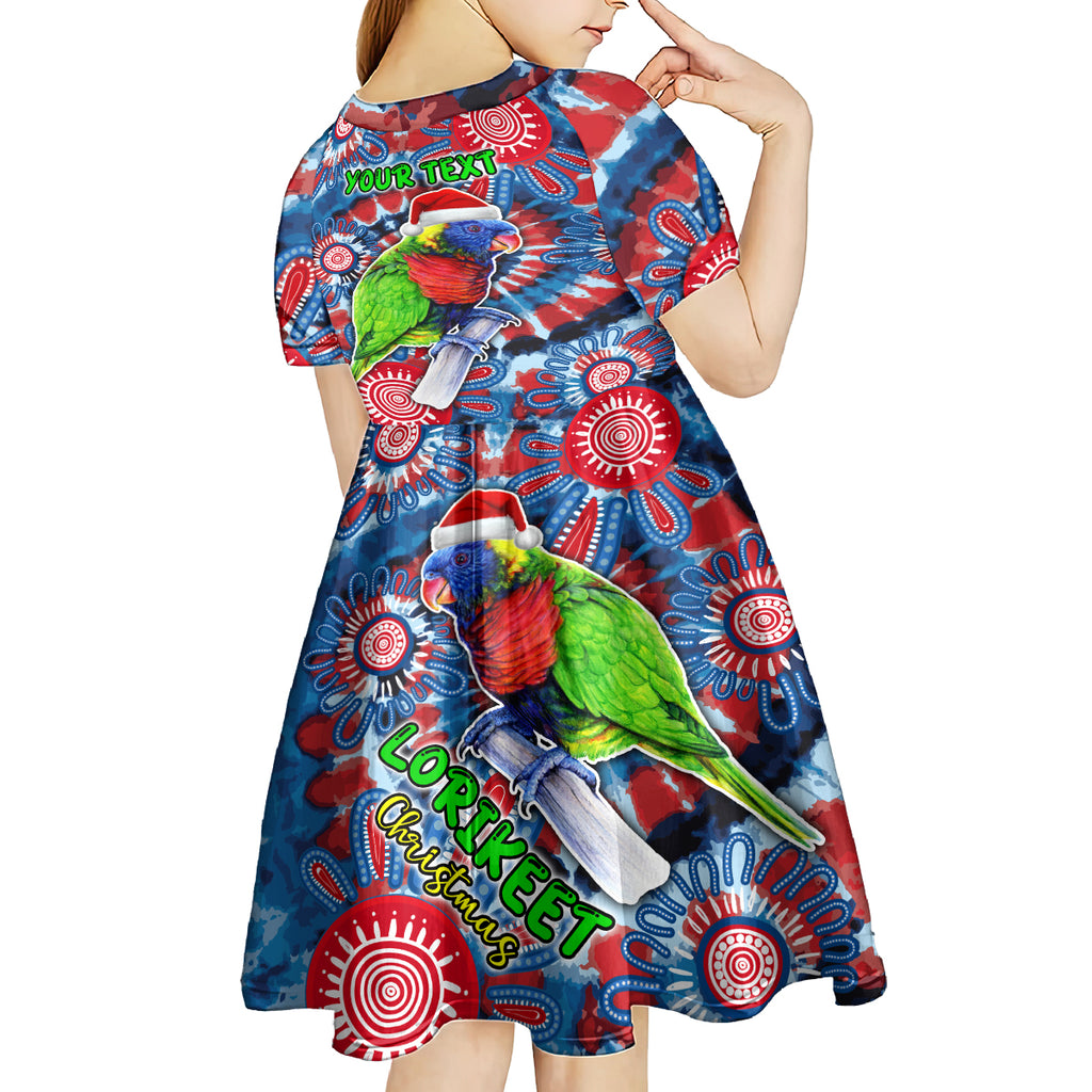 australia-lorikeet-aboriginal-rainbow-tie-dye-merry-christmas-kid-short-sleeve-dress