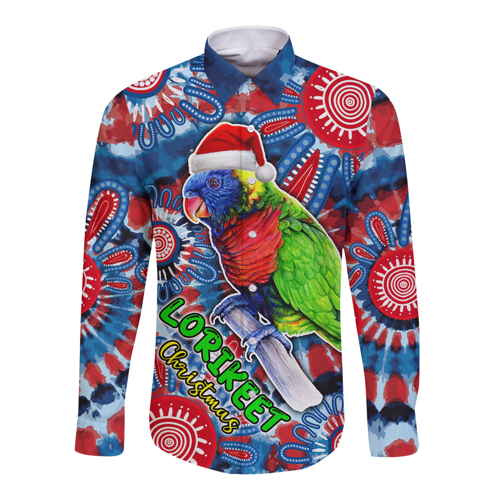 australia-lorikeet-aboriginal-rainbow-tie-dye-merry-christmas-long-sleeve-button-shirt