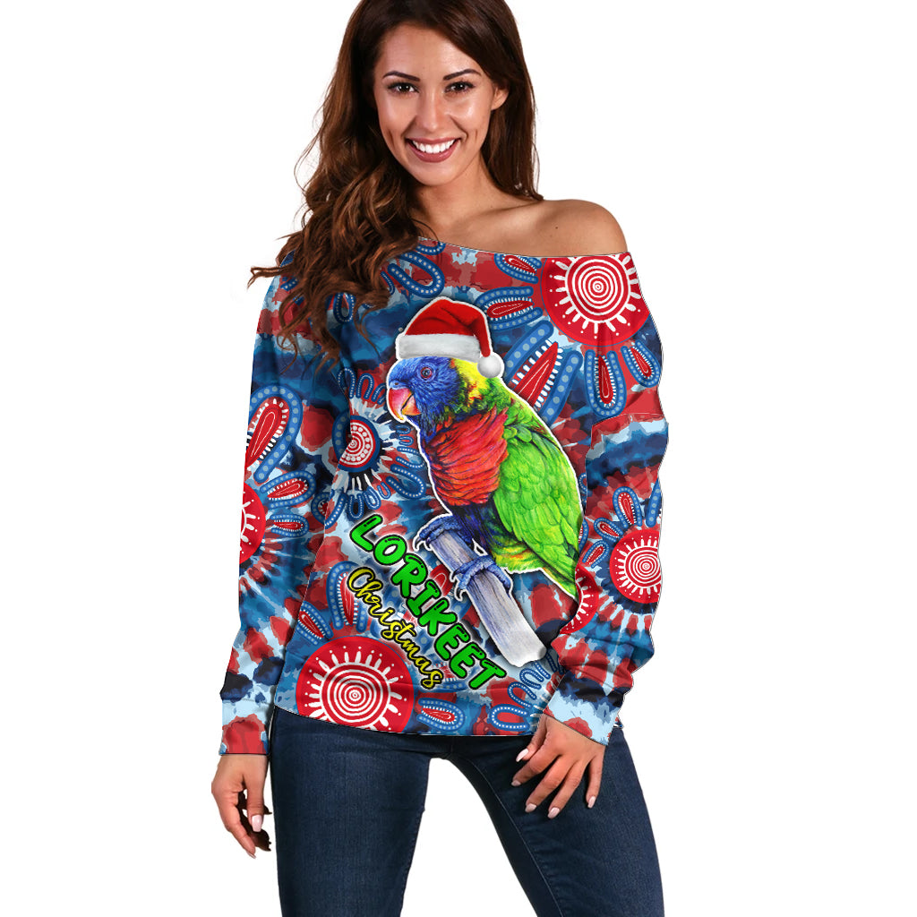 australia-lorikeet-aboriginal-rainbow-tie-dye-merry-christmas-off-shoulder-sweater