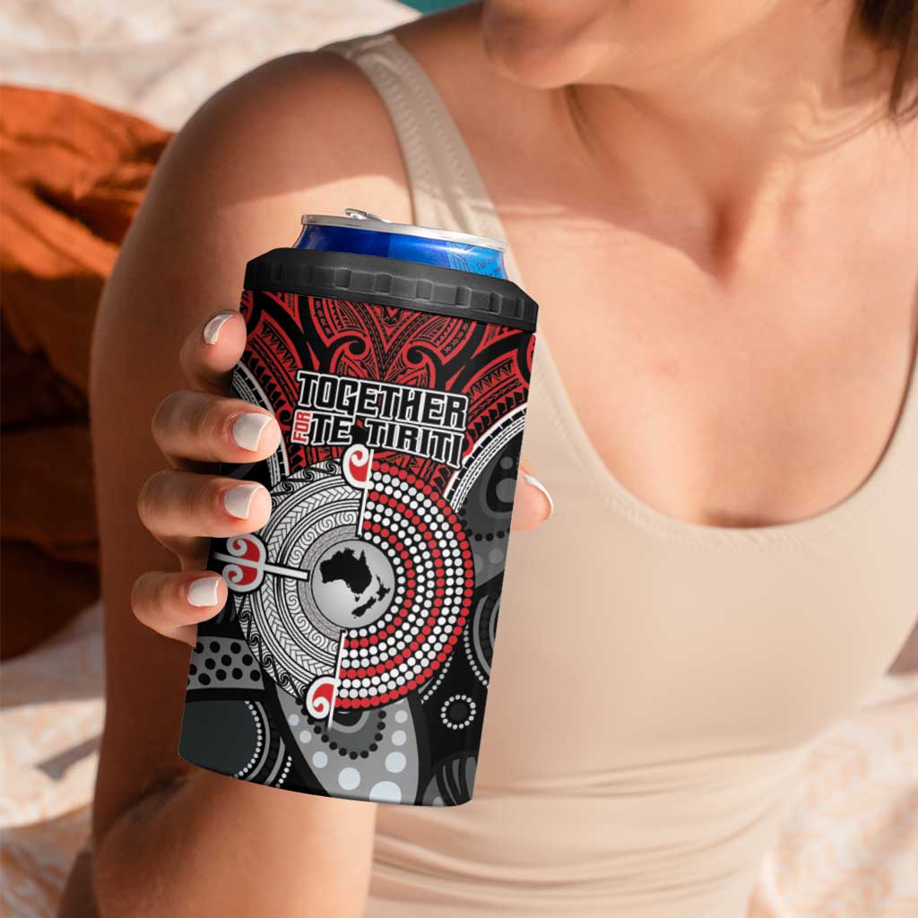 Aotearoa and Australia 4 in 1 Can Cooler Tumbler New Zealand Honour The Treaty Ake!Ake!Ake!