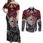 Aotearoa and Australia Couples Matching Off Shoulder Maxi Dress and Long Sleeve Button Shirt New Zealand Honour The Treaty Ake!Ake!Ake!