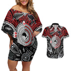 Aotearoa and Australia Couples Matching Off Shoulder Short Dress and Hawaiian Shirt New Zealand Honour The Treaty Ake!Ake!Ake!