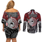 Aotearoa and Australia Couples Matching Off Shoulder Short Dress and Long Sleeve Button Shirt New Zealand Honour The Treaty Ake!Ake!Ake!