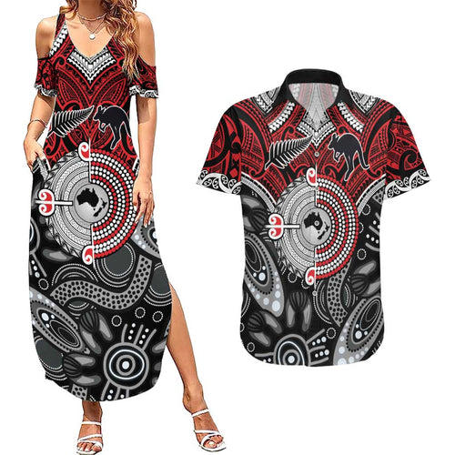 Aotearoa and Australia Couples Matching Summer Maxi Dress and Hawaiian Shirt New Zealand Honour The Treaty Ake!Ake!Ake!