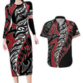 Koru Fern New Zealand Couples Matching Long Sleeve Bodycon Dress and Hawaiian Shirt Maori Tribal Pattern