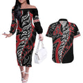 Koru Fern New Zealand Couples Matching Off The Shoulder Long Sleeve Dress and Hawaiian Shirt Maori Tribal Pattern