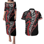Koru Fern New Zealand Couples Matching Puletasi and Hawaiian Shirt Maori Tribal Pattern