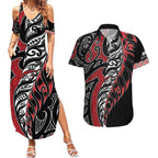Koru Fern New Zealand Couples Matching Summer Maxi Dress and Hawaiian Shirt Maori Tribal Pattern