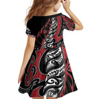 Koru Fern New Zealand Family Matching Off The Shoulder Long Sleeve Dress and Hawaiian Shirt Maori Tribal Pattern