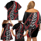 Koru Fern New Zealand Family Matching Off Shoulder Short Dress and Hawaiian Shirt Maori Tribal Pattern