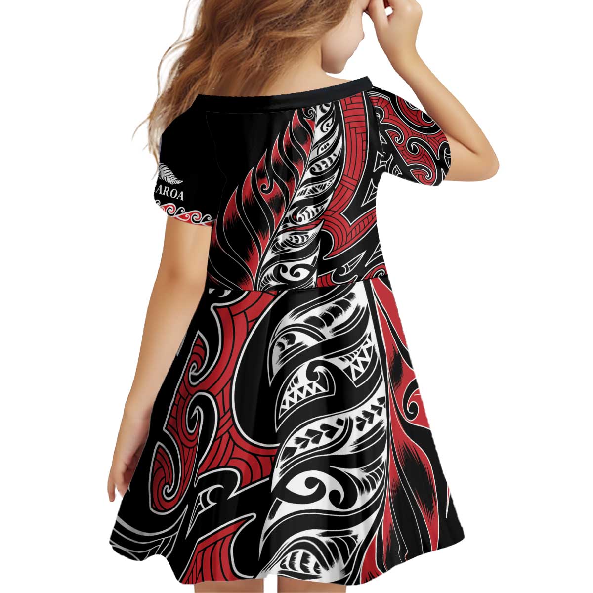 Koru Fern New Zealand Kid Short Sleeve Dress Maori Tribal Pattern