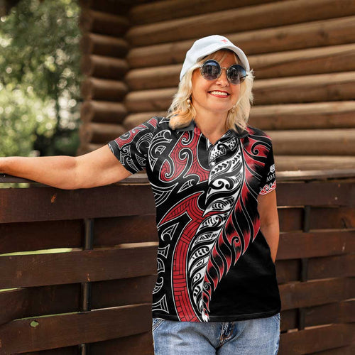 Koru Fern New Zealand Women Polo Shirt Maori Tribal Pattern