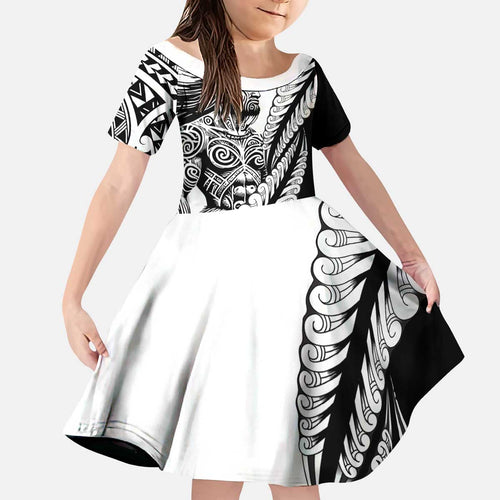 Koru Fern New Zealand Maori Tribal Warrior Kid Short Sleeve Dress