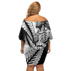 Koru Fern New Zealand Maori Tribal Warrior Off Shoulder Short Dress
