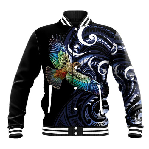 New Zealand Kea Bird Personalised Baseball Jacket Maori Tribal Koru Art