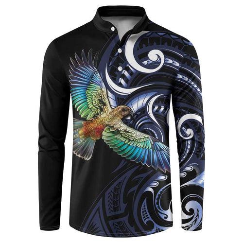 New Zealand Kea Bird Personalised Button Sweatshirt Maori Tribal Koru Art