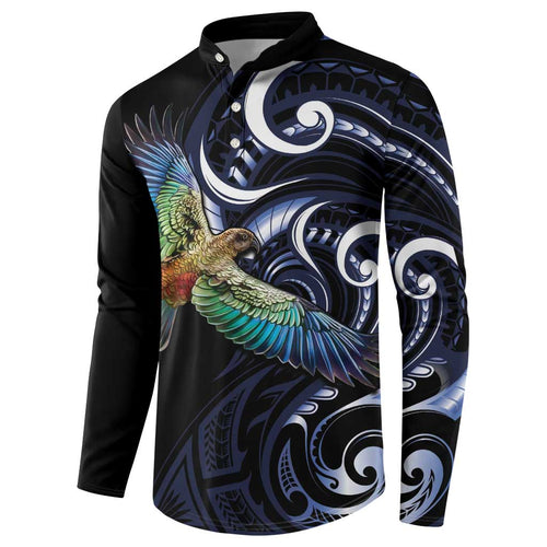 New Zealand Kea Bird Personalised Button Sweatshirt Maori Tribal Koru Art