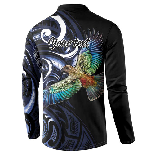 New Zealand Kea Bird Personalised Button Sweatshirt Maori Tribal Koru Art