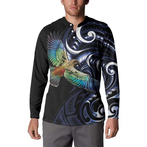 New Zealand Kea Bird Personalised Button Sweatshirt Maori Tribal Koru Art