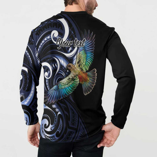 New Zealand Kea Bird Personalised Button Sweatshirt Maori Tribal Koru Art