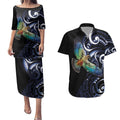 New Zealand Kea Bird Personalised Couples Matching Puletasi and Hawaiian Shirt Maori Tribal Koru Art