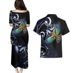 New Zealand Kea Bird Personalised Couples Matching Puletasi and Hawaiian Shirt Maori Tribal Koru Art