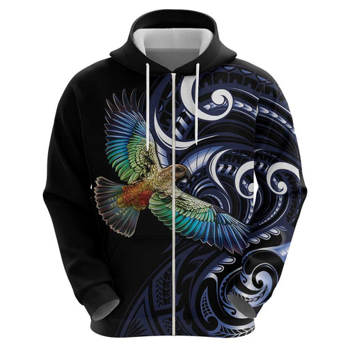 New Zealand Kea Bird Personalised Hoodie Maori Tribal Koru Art