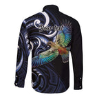 New Zealand Kea Bird Personalised Long Sleeve Button Shirt Maori Tribal Koru Art