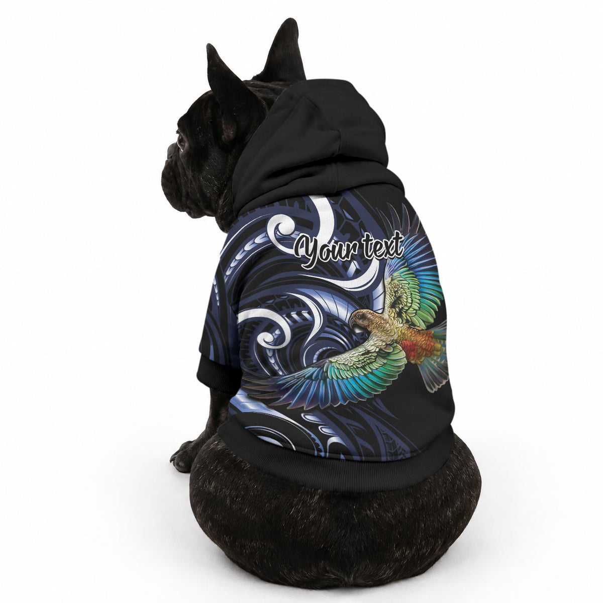 New Zealand Kea Bird Personalised Pet Hoodie Maori Tribal Koru Art