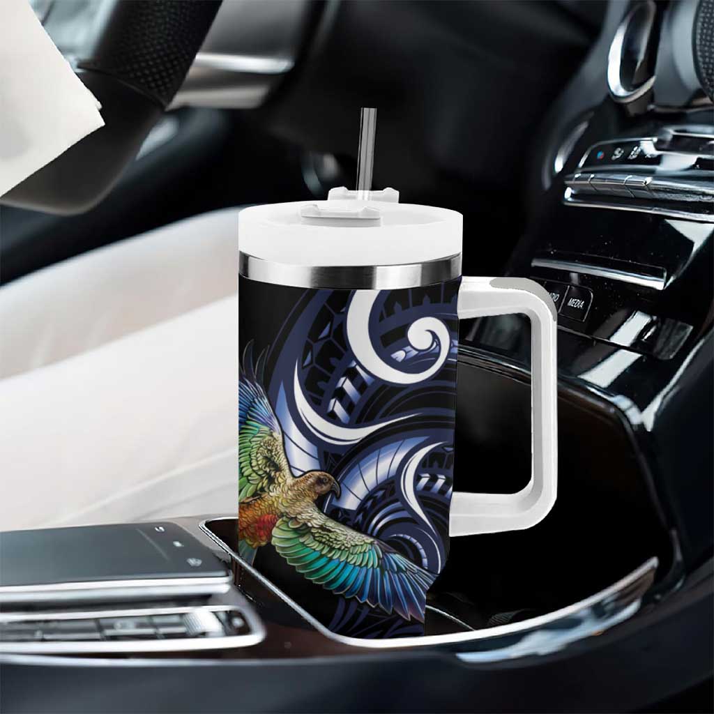 New Zealand Kea Bird Personalised Tumbler With Handle Maori Tribal Koru Art